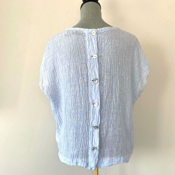 Tahari Blue European Linen Blouse sz S Relaxed Fit Breezy Summer Lagenlook - Picture 2 of 9